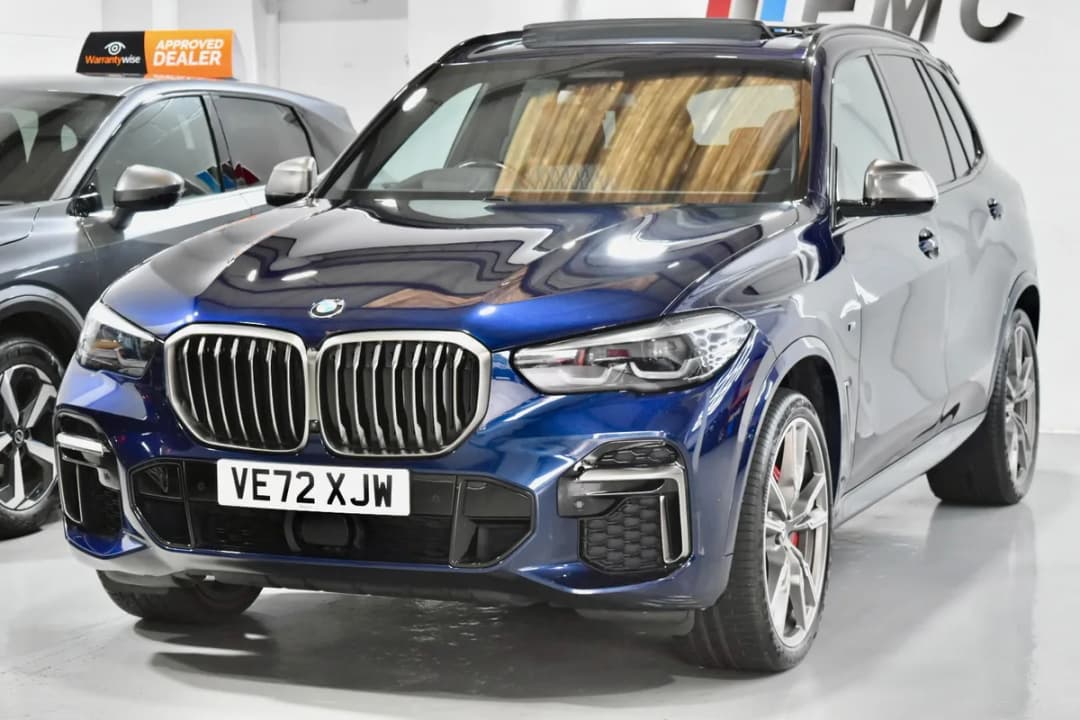Blue BMW X5 xDrive M Sport SUV outside East Midland Cars Leicester
