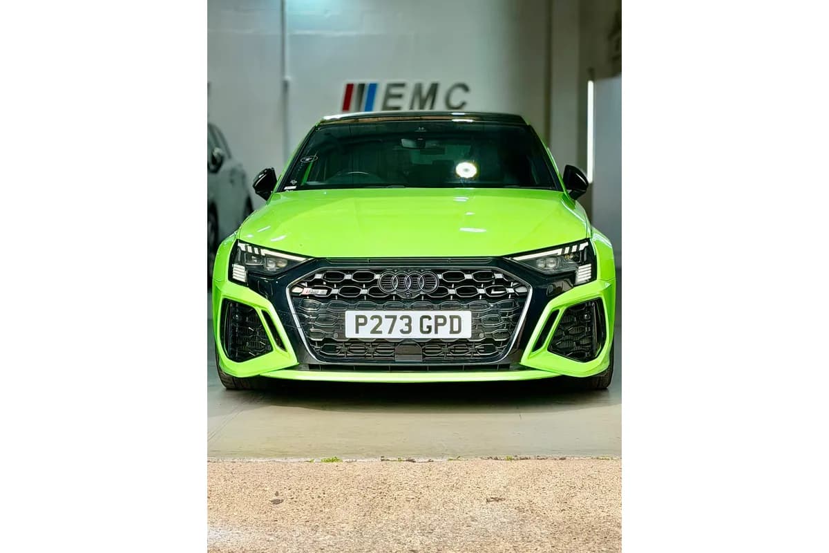 Kyalami Green Audi RS3 Sportback Quattro at the East Midland Cars Leicester showroom